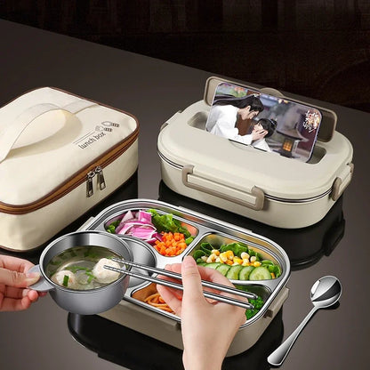 Insulated Lunch Box 304 Stainless Steel Lunchbox Office Worker Students Sealed Portable Bento Microwave Heating Food Container