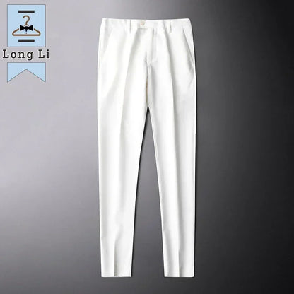 2023 Drape Trousers Trousers Men's Straight Slim Casual White Pants Men's Suit Anti-wrinkle High-grade Nine-point Pants