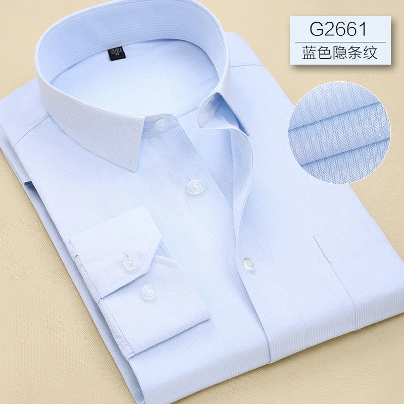 8XL Pure Color Office Formal Business  Social Work Classic Shirt Longsleeve Shirt for Men Casual Men's White Dress Shirt Black