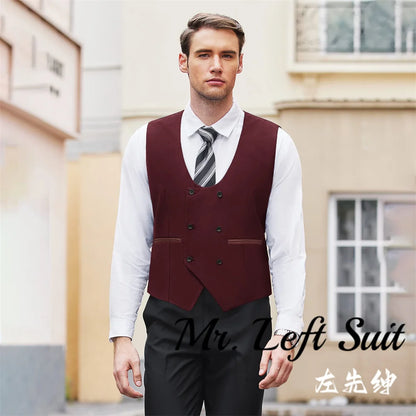 Men's Suit Vest Slim Fit Double Breasted Dress Vest Casual Business Formal Waistcoat