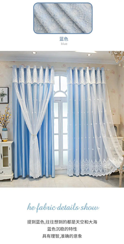 1 Panel 140cm Width Semi Blackout Curtain for Living Room Bedroom Girl Princess Style Double Layer Curtain