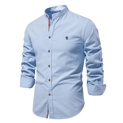 New 100% Cotton Linen Shirt Men Solid Color Embroidery Brand Shirts Blouses High Quality Long Sleeve Button Down Casual Tops