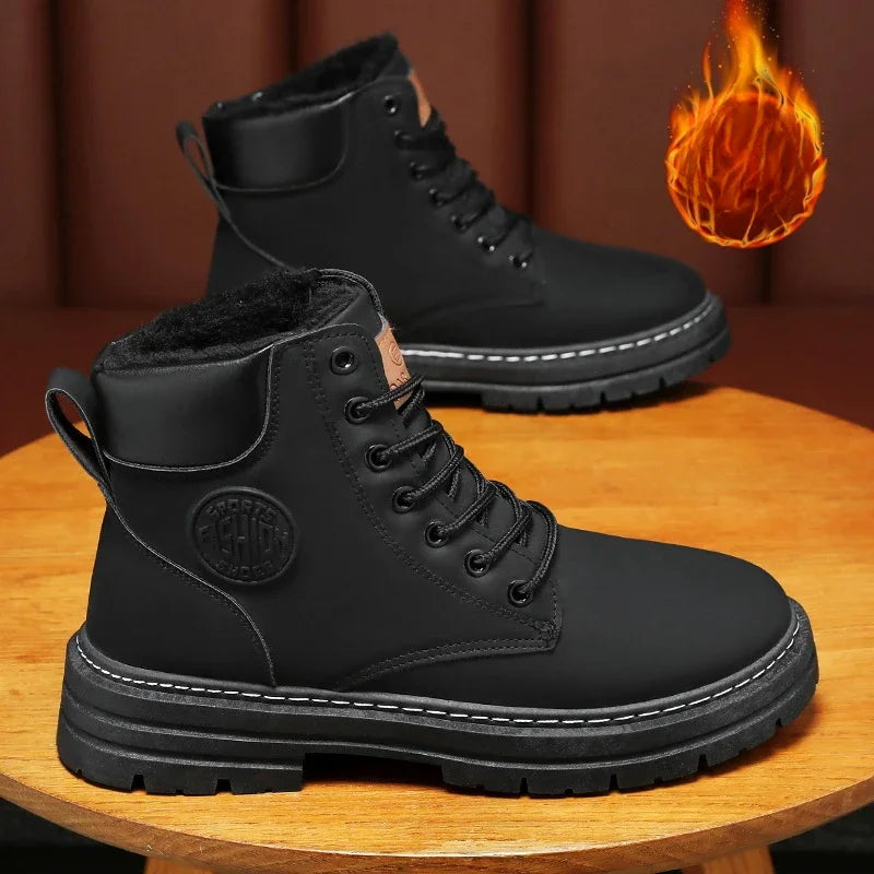 Men's Boots Autumn New High Top Workwear Boots British Style Korean Version Thick Soled Lace Up Anti Slip Warm Waterproof Boots