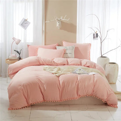 Nordic Simplicity Bedding Set With Pompom Duvet Cover Queen Size Comforter Bedding Sets King High Quality Bed Linen