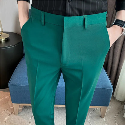 Dress Pants For Men High Quality Korean Luxury Clothing Drape Suit Pants Slim Fit Ankle Length Men's Formal Trousers All Match