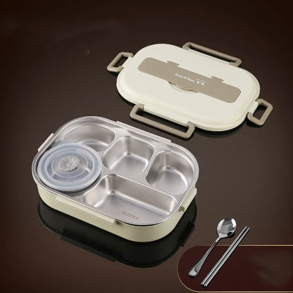 Square Insulated Bento Lunch Box With Tableware Microwave Safe Portable 304 Stainless Steel Food Storage Container