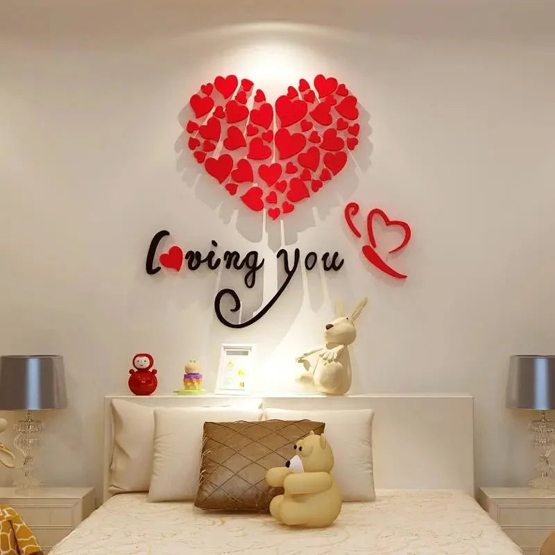 1 Set Love Heart  Acrylic Wall Sticker DIY 3D Mirror Acrylic Wall Stickers Living Room Bedroom Background Wall Home Decoration