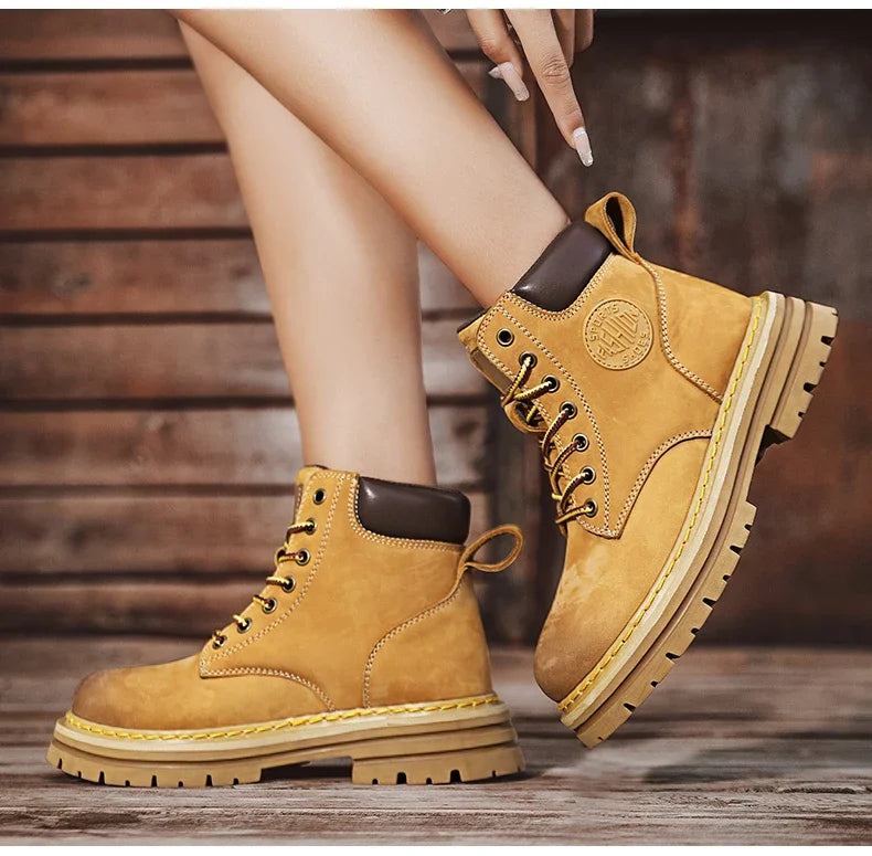 Boots Men High Top Boots High Quality Women Leather Shoes Fashion Outdoor Sneakers Men Lace Up Non-Slip Ankle Boots for Couple