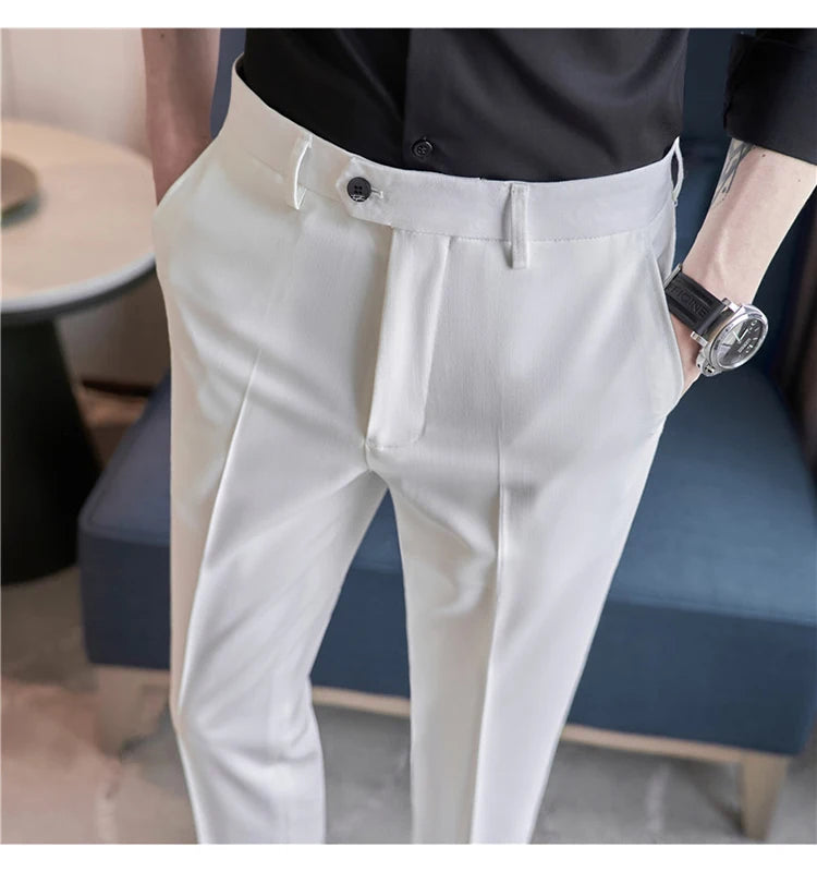 Men Suit Pants 2024 Spring Korean Style Business CasualStraight Dress Pants for Solid Slim Fit Men Formal Trousers Mens Clothing