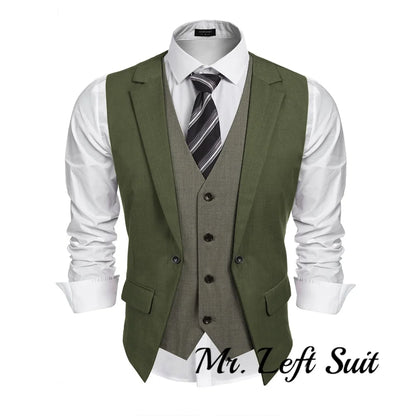 Men's Layered Suit Vest Business Dress Vests Formal Wedding Waistcoat Slim Fit