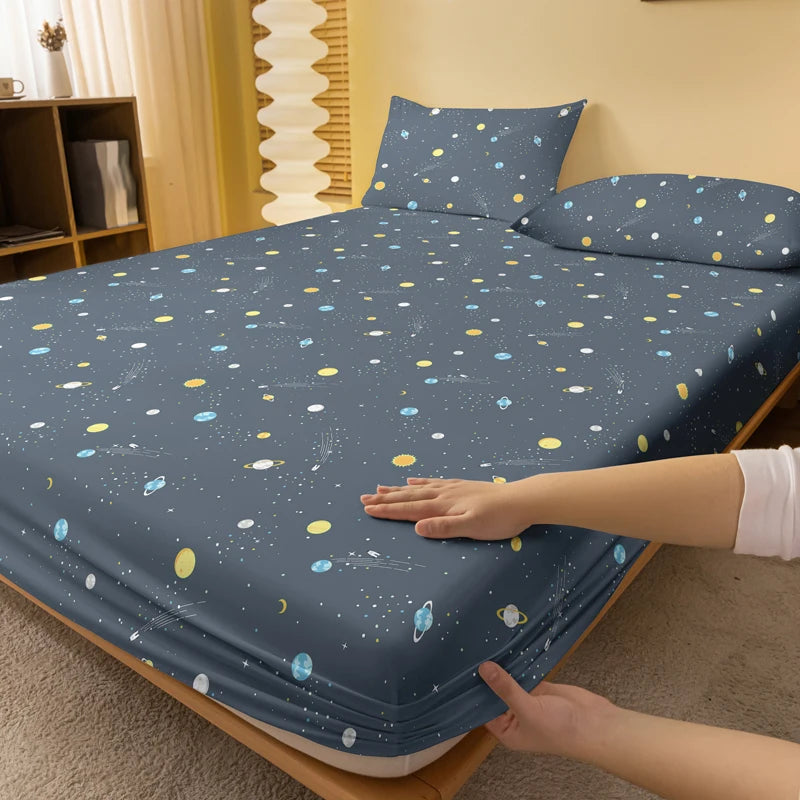 1 Simple modern Outer space printed matte Fitted Sheet, bedroom printed bed cover, bedding (excluding pillowcases)