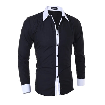 Men Long Sleeve Shirt 2024 Spring Striped Shirts Slim Fit Male Casual Social Patchwork Shirt Turn-down Collar Camisa Masculina