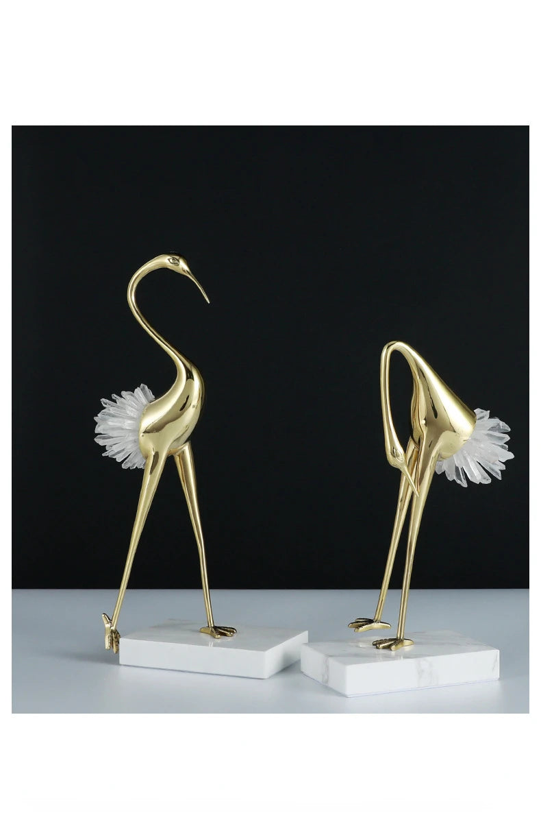 Crystal Crane Fairy Metal Sculpture Simulated Animal Handicraft Ornaments Handmade Bird Home Decoration Figurines