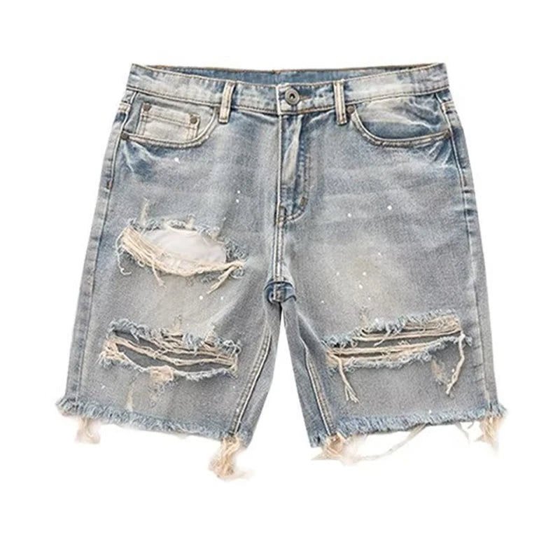 Kakan - New Summer Distressed Denim Shorts for Men, Korean Youth Popular Slim Fitting Small Leg Quarter Pants Jeans K58-DK322