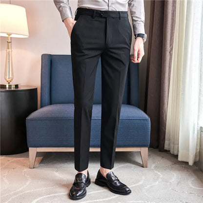 Autumn Winter Thickened Striped Suit Pant Men Business Slim Fit Long Pants Formal Office Social Party Casual Pants Streetwear