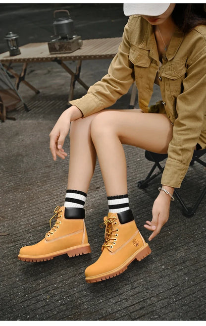 Boots Men High Top Boots High Quality Women Leather Shoes Fashion Outdoor Sneakers Men Lace Up Non-Slip Ankle Boots for Couple