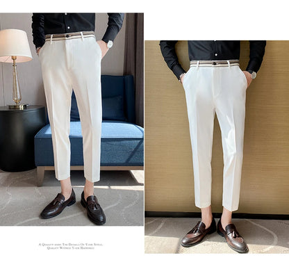 Fashion Waist Stripes Suit Pants 2022 Summer Black White Slim Fit Trousers Mens Brand Formal Business Wedding Casual Pant Hombre