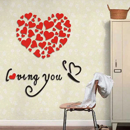 1 Set Love Heart  Acrylic Wall Sticker DIY 3D Mirror Acrylic Wall Stickers Living Room Bedroom Background Wall Home Decoration