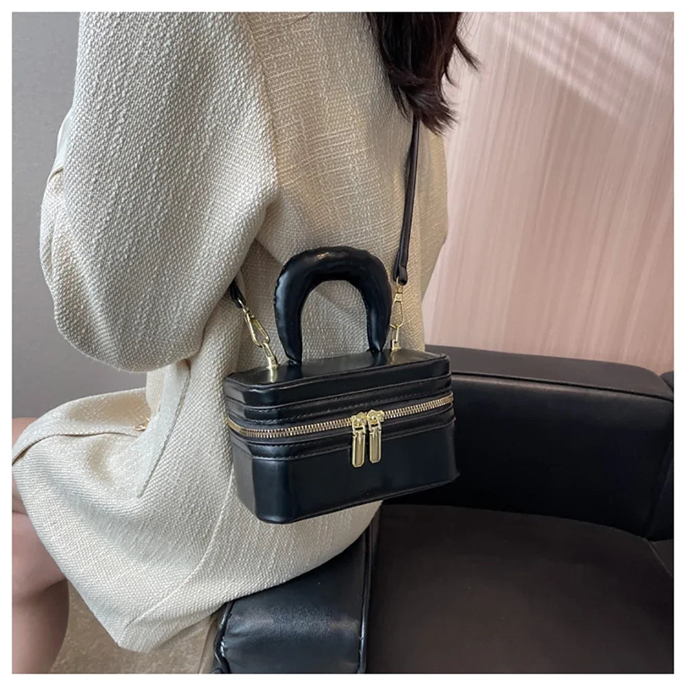 Light Luxury Design Sense Mini Crossbody Bag Korean Solid Oil Wax Leather High-end Texture Handbag Women Simple Small Square Bag