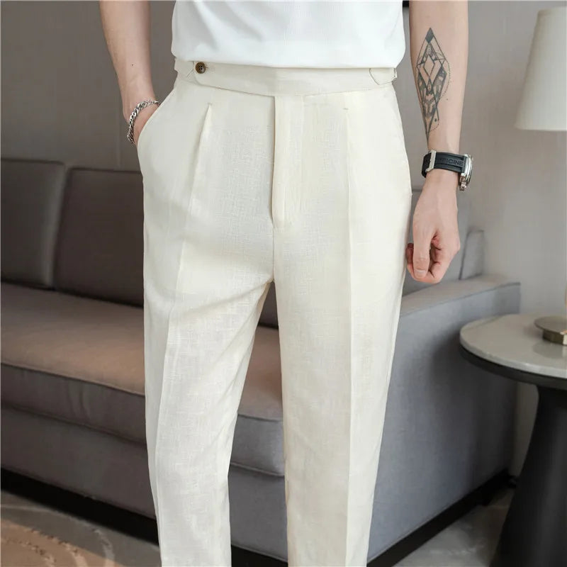 Men's Summer Pants Fashion Naples Cotton&Linen Breathable Dress Pants For Men All Match Casual Straight Men's Trousers Formal