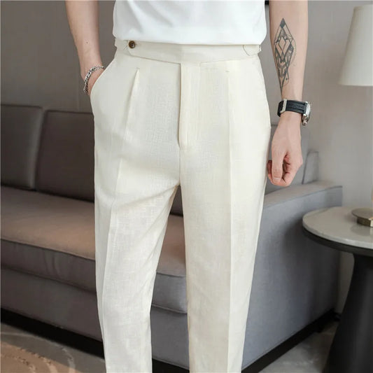 Men's Summer Pants Fashion Naples Cotton&Linen Breathable Dress Pants For Men All Match Casual Straight Men's Trousers Formal