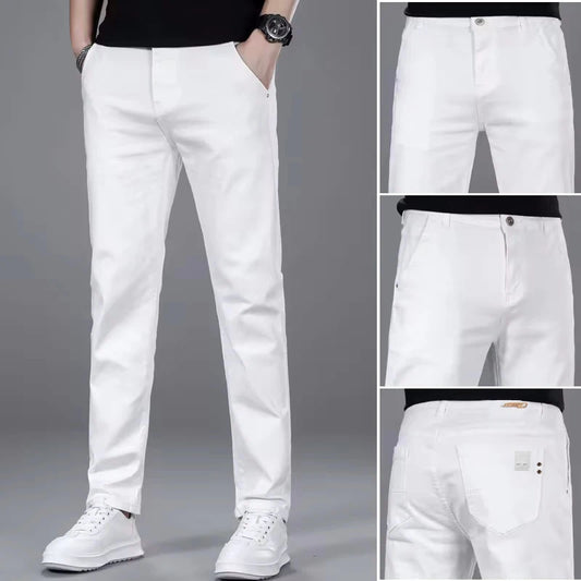 New Men's Fashion Classic Style Versatile Slim Jeans White Stretch Straight Soft Casual Denim Trousers Brand Clothing Male