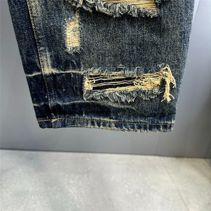 Mens Ripped Baggy Jeans Distressed Denim Streetwear Skateboard Pants Straight Leg Patchwork Oversized Urban Fashion Workwear