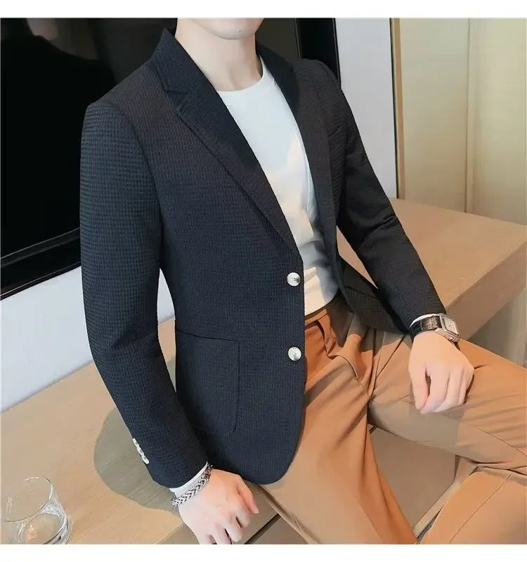 Men's Casual Suit Jacket High-end Solid Color Trendy Korean Style Business Attire Loose Fit Versatile For Autumn Winter