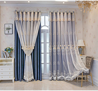 Embossed 3D Embroidered Luxury Double Layer Curtains for Living Room Bedroom Dining Elegant High Shading Coffe Windows Drapes