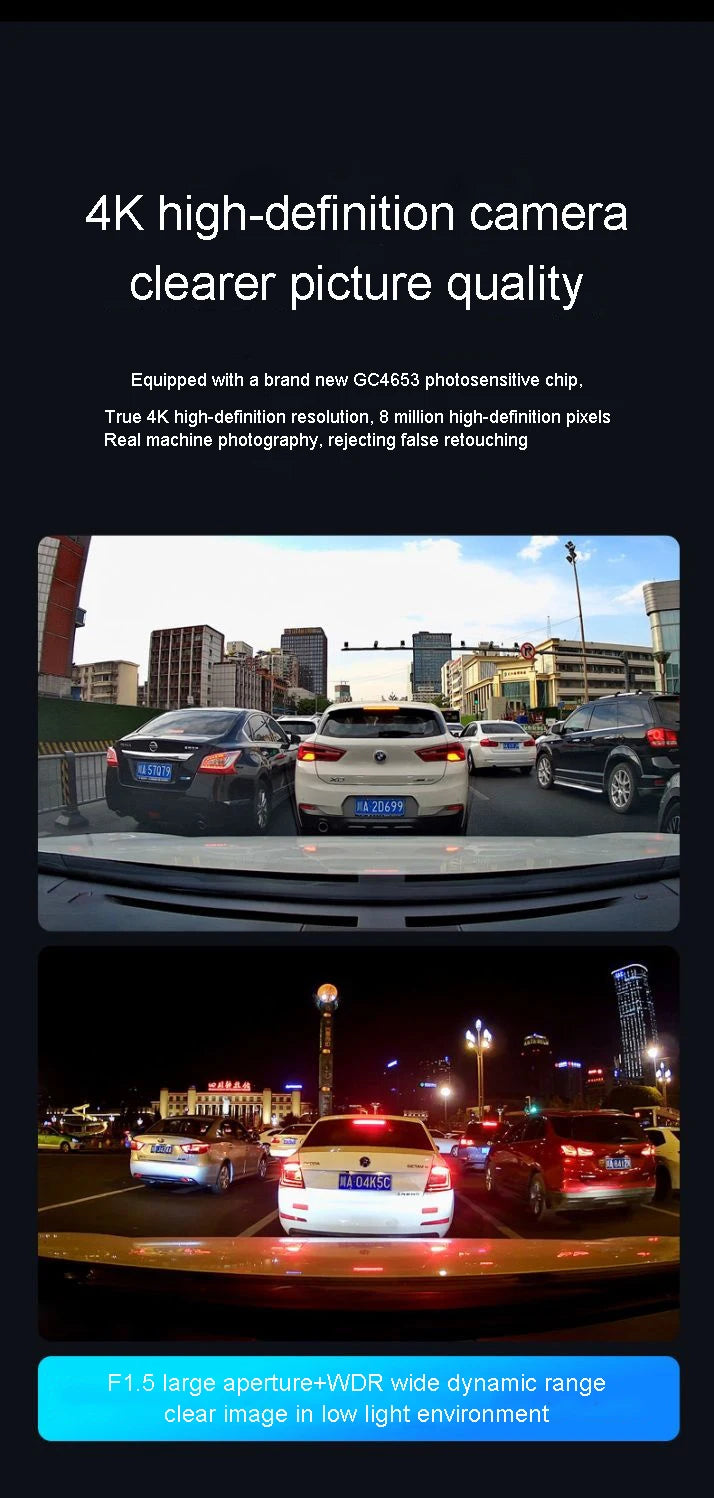 Caméra de tableau de bord cachée à 4 canaux, avec application 4K HD, Vision nocturne, moniteur de stationnement 24/7, capteur G, enregistrement en boucle, détection de mouvement, boîte noire WDR