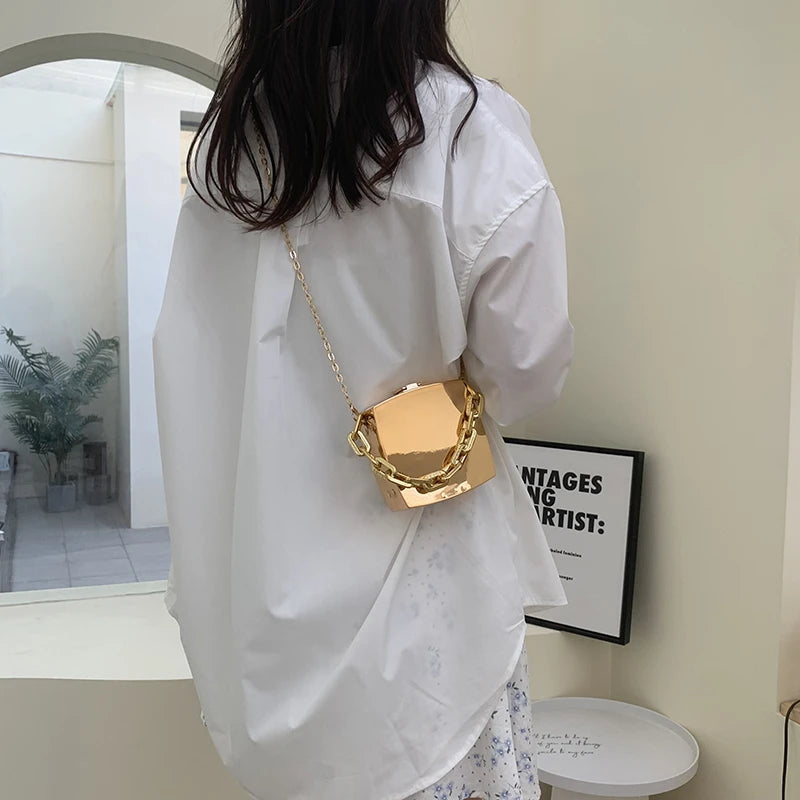 2022 Trend Designer Clutch Bag Gold Silver PVC Box Design Party Evening Chain Shoulder Crossbody Bags Mini Purses and Handbags