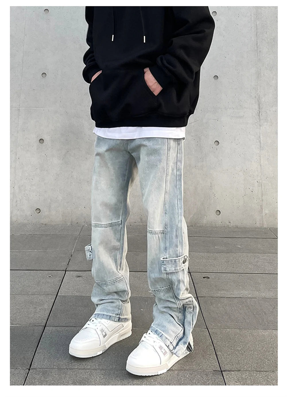 Streetwear Jeans Men Y2k Autumn Fashion Casual Zip Flared Trousers Slim Blue Vintage Winter Stacked Street Original Denim Pants