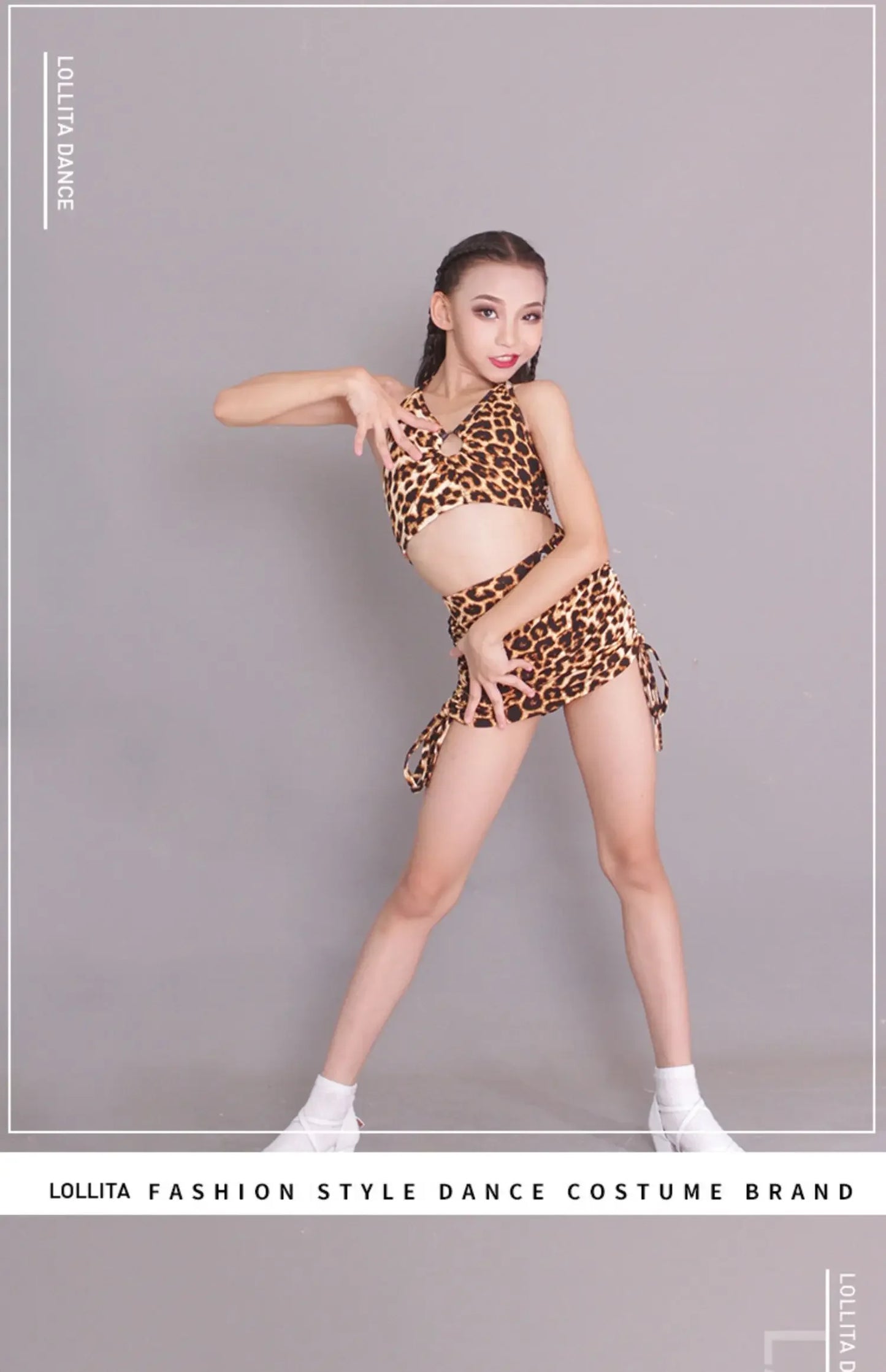 Lolita children's female training suit Girl's Latin dance suit leopard print Latin dance practice suit dance suit