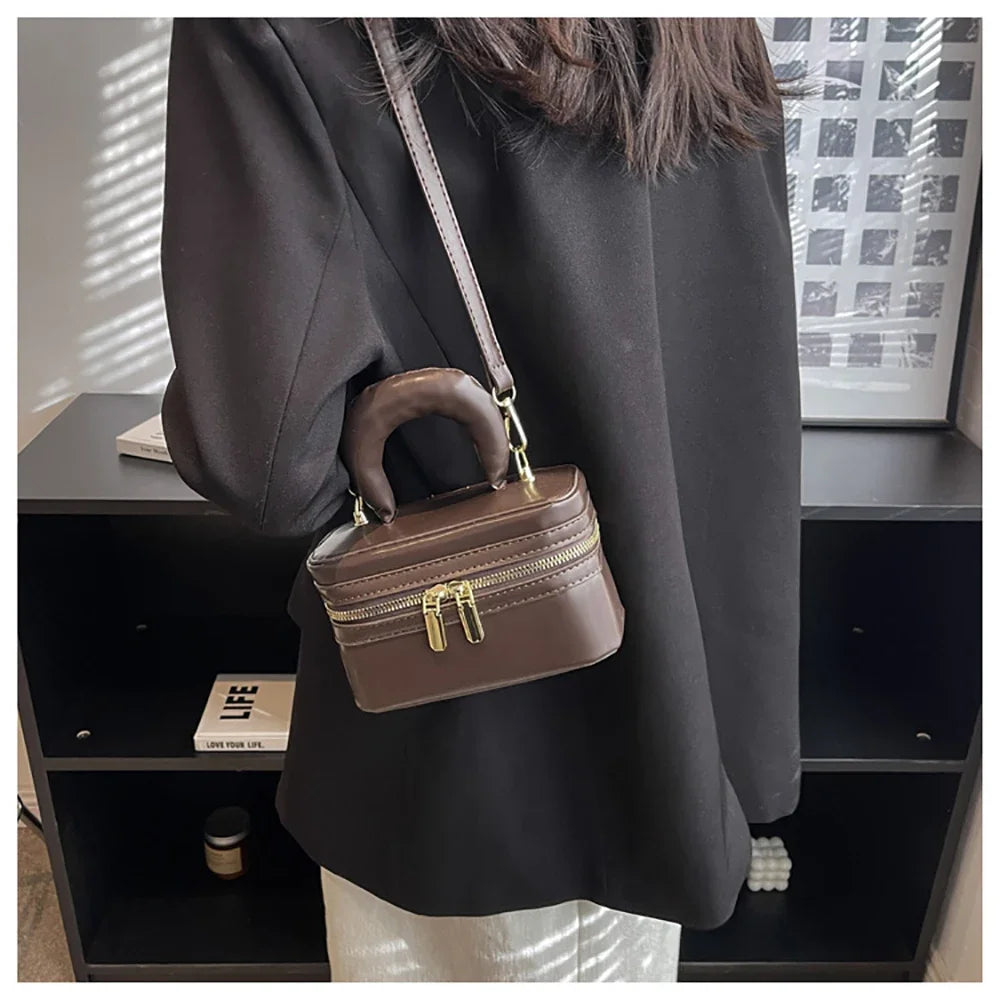 Light Luxury Design Sense Mini Crossbody Bag Korean Solid Oil Wax Leather High-end Texture Handbag Women Simple Small Square Bag