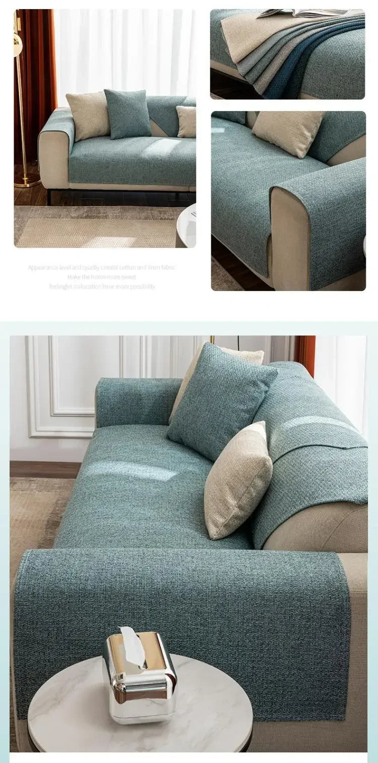 Linen Solid Color Sofa Mat  Simple Anti Slip Four Seasons Universal Seat Sleeve Living Room Modern Dustproof Protector Cover