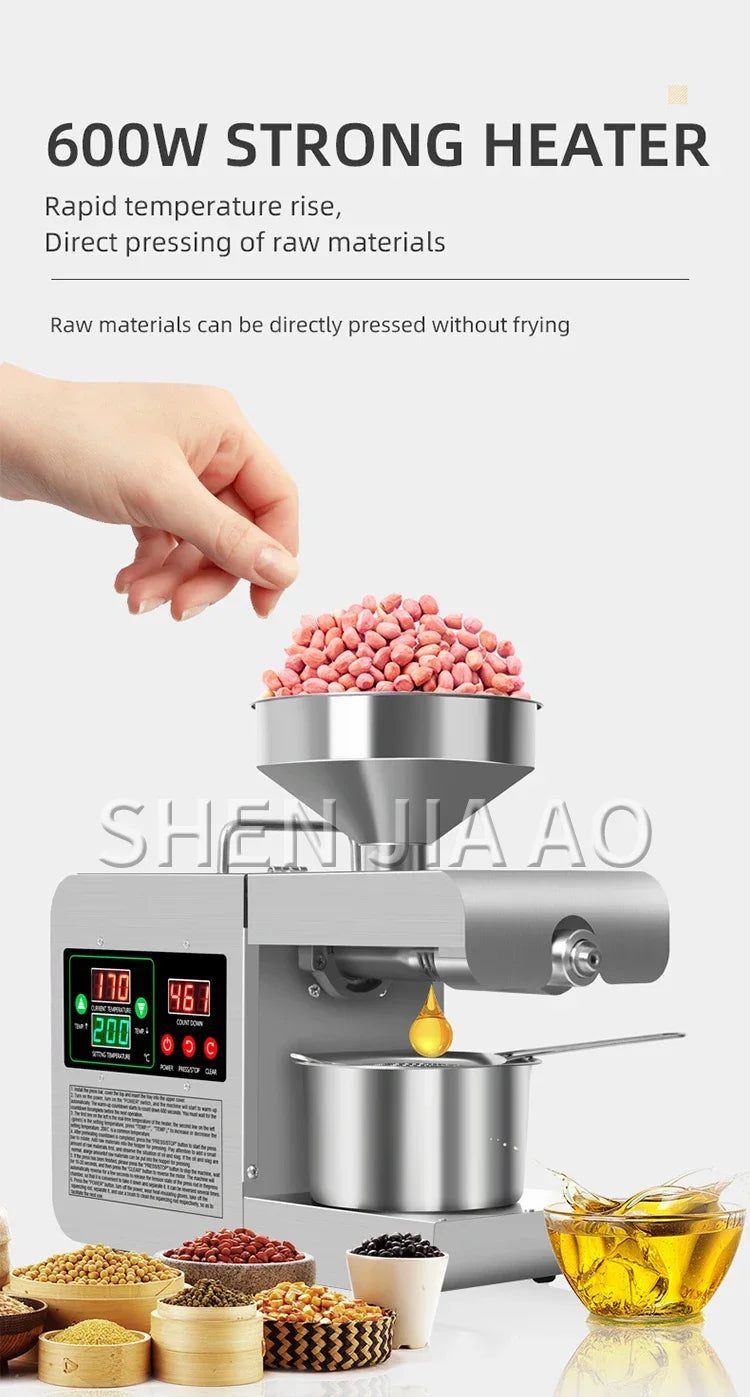 X8S New Upgraded Intelligent Temperature Control Oil Press Stainless Steel Cold Press Flaxseed Peanut Coconut Meat Oil Press