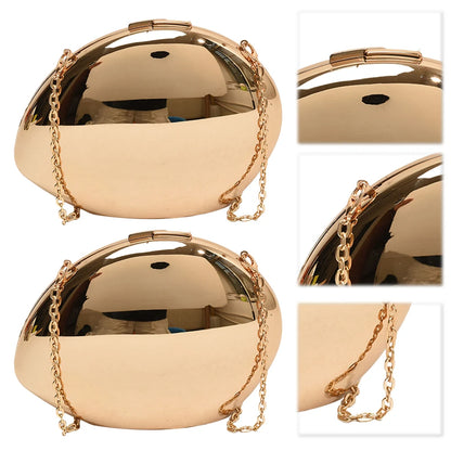 Women Metal Evening Bag with Chain Shoulder Bag Reflective Oval Shaped for Wedding Cocktail Prom Small Party Night Purses