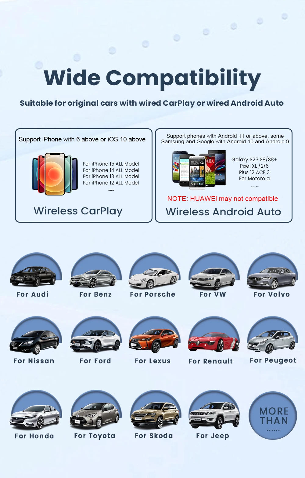 PLAYAIBOX sans fil 2 en 1 CarPlay Android Auto sans fil Supermini Box adaptateur Plug And Play Dongle Bluetooth WiFi connexion rapide