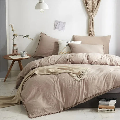 Nordic Simplicity Bedding Set With Pompom Duvet Cover Queen Size Comforter Bedding Sets King High Quality Bed Linen