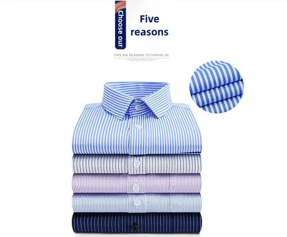 Men's long-sleeved shirt Business casual non-ironing plaid stripes slim fit spring summer autumn high quality tooling office