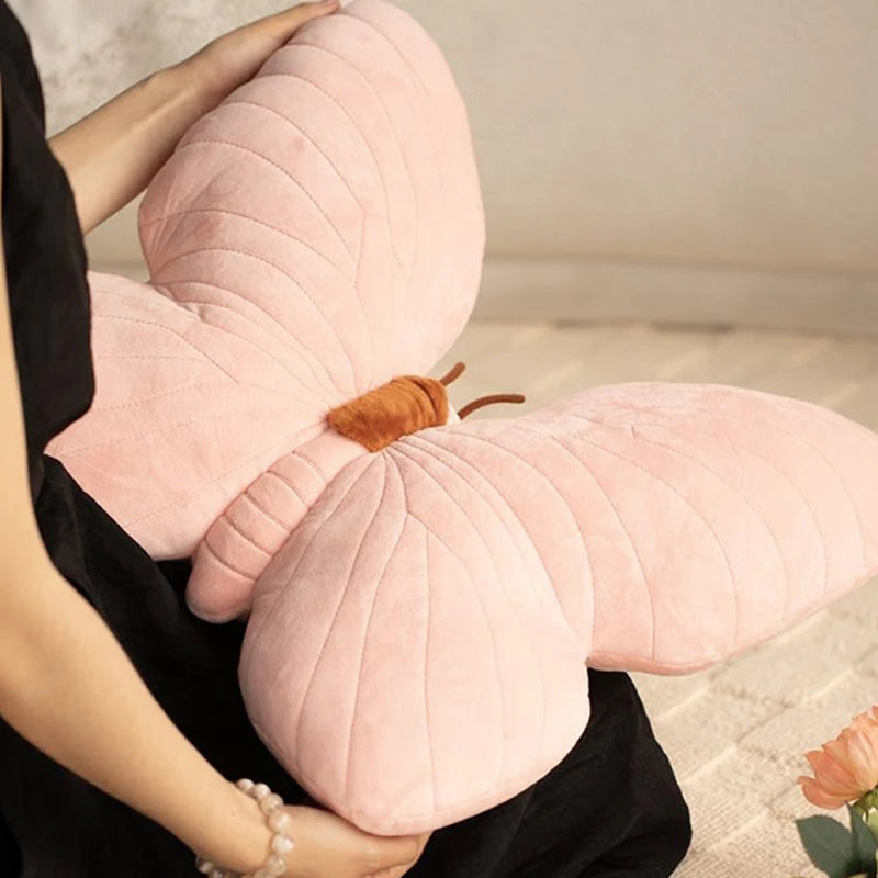 Butterfly Pillow Throwing Pad Short Plush Cushion Cute Girl Pink Toy for Bedroom Sofa Home Decoration Home Textile Cushion