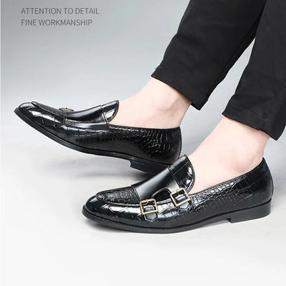 Man Crocodile Grain Microfiber Leather Casual Shoes Mens Buckle Party Wedding Loafers Comfortable Moccasins Driving Flats