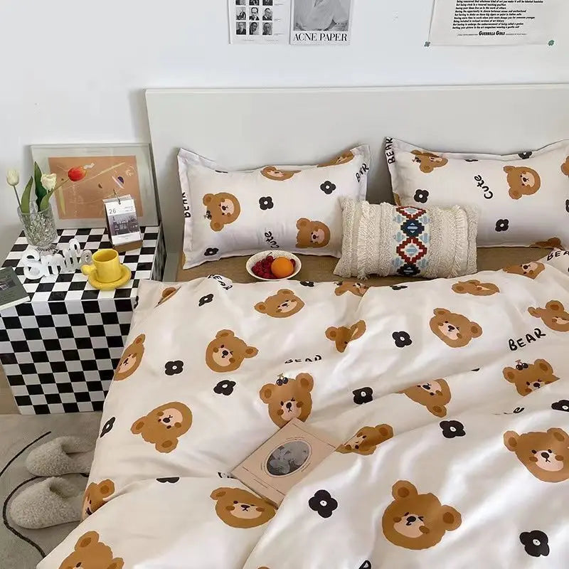 Korean Style Bedding Set Boys Girls Twin Queen Size Duvet Cover Flat Sheet Pillowcase Bed Linen Kids Adult Fashion Home Textile