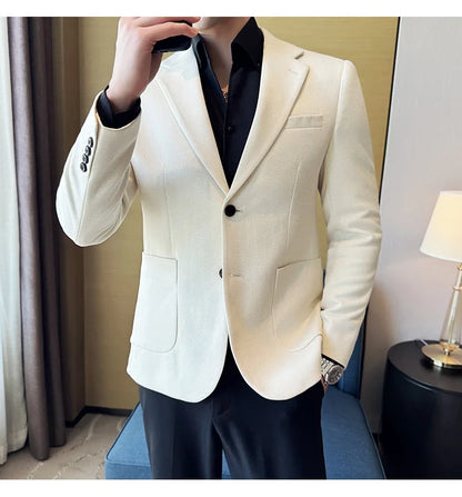 Suede Blazer Men's Fashionable Slim Fit Suit Jacket High-quality Single Breasted Business Dress Formal Jacket Blazer Hombre