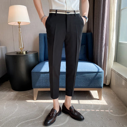 Fashion Waist Stripes Suit Pants 2022 Summer Black White Slim Fit Trousers Mens Brand Formal Business Wedding Casual Pant Hombre