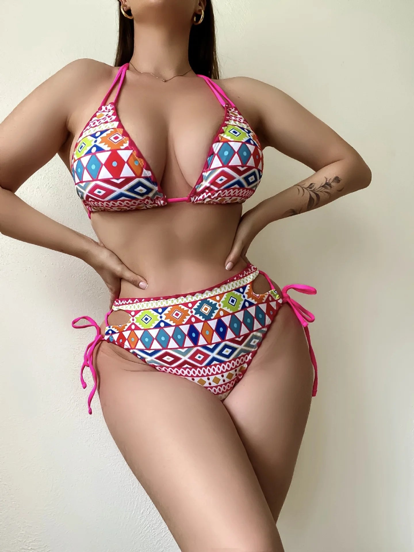 VigoCasey Sexy 2025 Print Swimwear Women Tied Halter Bikini Set High Waist Hollow Lady Swimsuit Brazilian Beach Bathing Suit