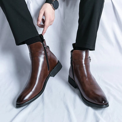 2024 high-quality new ankle boots with side zipper brown black classic business casual party personalized buckle men's shoes