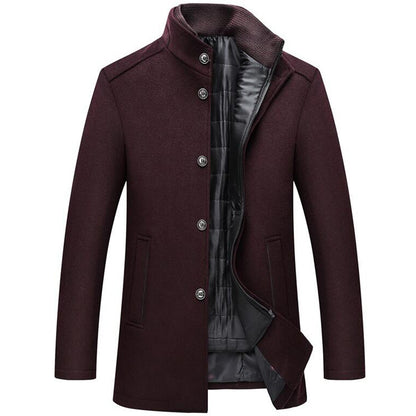 Men Winter Windbreaker Long Thick Wool Jackets Abrigo Hombre Man Stand Collar Single Breasted with Vest Woolen Coats