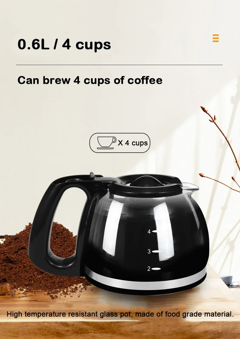 DMWD Semi-Automatic Electric Latte Espresso Coffee Maker Mini 0.6L Moka Drip Cafe American Coffee Brewing Machine Tea Pot Boiler