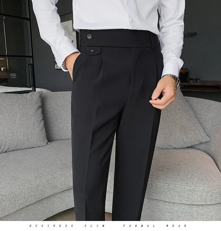 Men's Nine-Point Two-Piece Suit Pants Loose Fit Business Casual Straight Leg Lightweight Trousers Anti-Wrinkle Smooths Your Silh